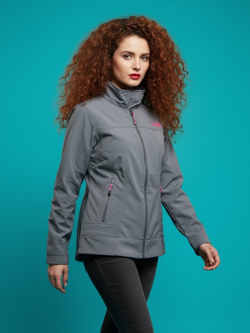 The North Face Gray Pink Trim Lightweight Jacket Size M